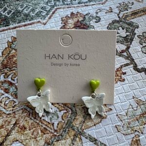 White and Green Butterfly Earrings